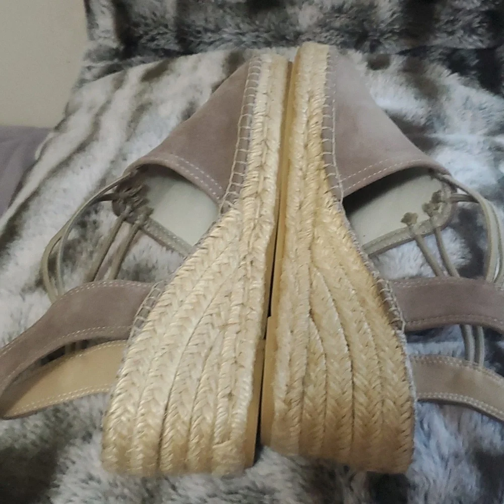 Toni Pons Origens Nuria Suede Espadrilles Elastic Straps Beige Sz 39